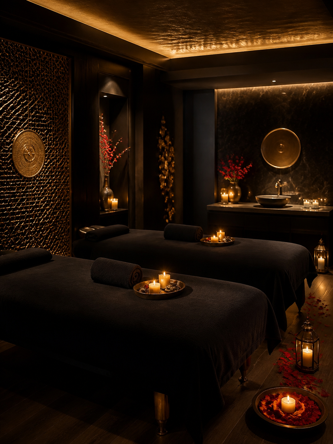 Elegant private room prepared for a premium couples massage at Velvet Ritual Zaragoza.